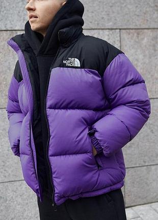 Мужская зимняя куртка the north face оверсайз фиолетовая до -25*с с потайным капюшоном пуховик зе норд фейс m