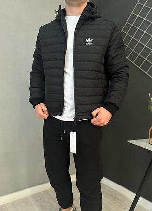 Мужская куртка adidas черная весенняя осенняя ветровка адидас с капюшоном утепленная l (bon)