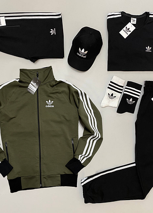 Чоловічий спортивний костюм adidas 7в1 костюм + футболка + шорти + кепка хакі адідас (bon)