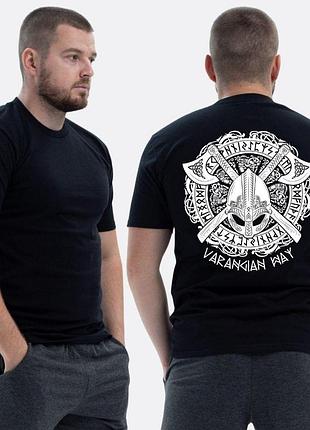 Чоловіча класична футболка з принтом varangian way щит , чорний
