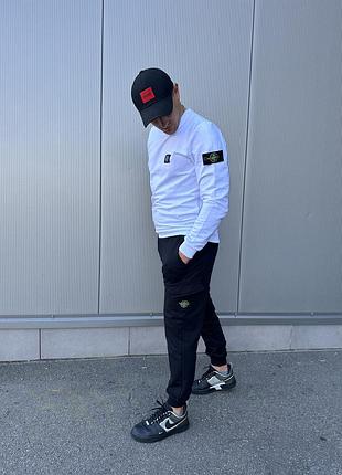 Мужской спортивный костюм stone island белый весенний осенний комплект стон айленд свитшот + штаны l (bon)