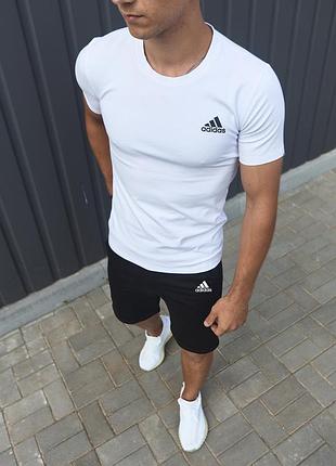 Чоловічий літній костюм adidas футболка + шорти білий із чорним комплектом адідас 3xl (bon)