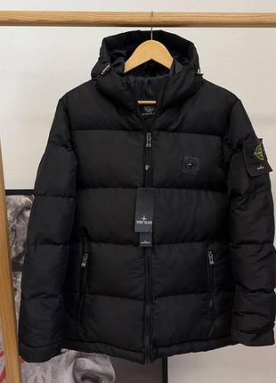 Чоловіча зимова куртка stone island чорна до -25 °c тепла пуховик стон айленд із капюшоном xxl (bon)