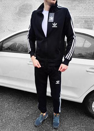 Мужской спортивный костюм adidas олимпийка + штаны + носки в подарок черный адидас на молнии весенний (b)