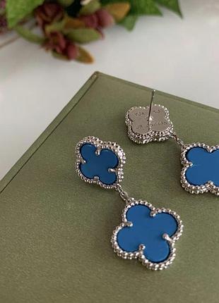 Сережки блакитні vancleef ванкліф срібло два квіточки