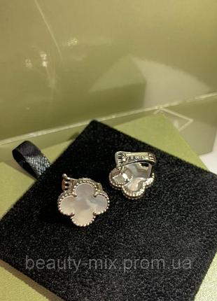 Сережки клевер van cleef срібло 925, натуральний перламутр, англійський замок/сережки англійський замок