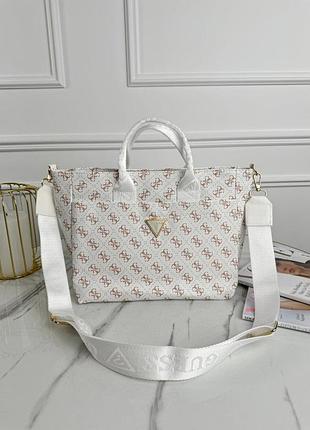 Женская сумка шоппер guess medium белая большая гесс с ручками (b)