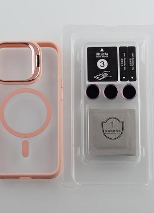 Силіконовий чохол magsafe camera glass protection для iphone 14 pro max рожевий