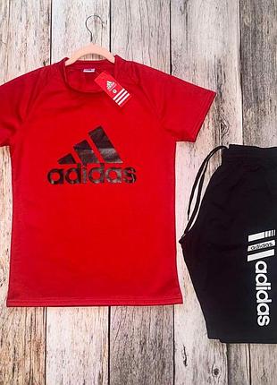 Чоловічий літній костюм adidas футболка + шорти червоний адідас на літо (b)