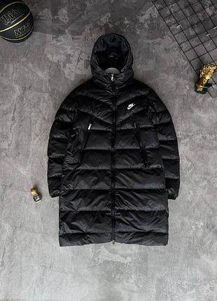 Мужская зимняя парка nike черная удлиненная куртка найк с капюшоном (b)