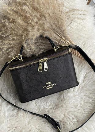Женская сумка кросс-боди coach коричневая маленькая коач с ремешком на плечо (b)