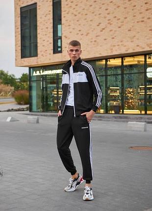 Мужской спортивный костюм adidas черный без капюшона на молнии адидас кофта + штаны + носки весенний s (bon)