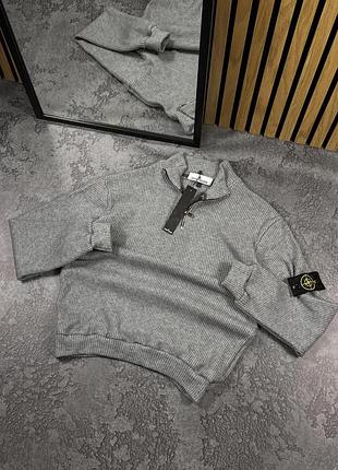 Анорак вязаный stone island серый