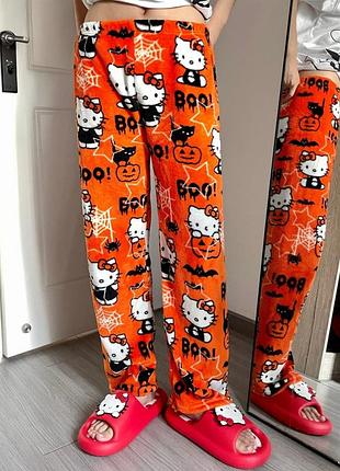Пижамные плюшевые штаны hello kitty с halloween-принтом, оранжевые, размер 2xl (10742) 2xl