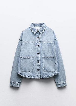 Жіноча джинсова куртка zara блакитна оверсайз