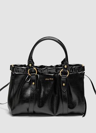 💎 miu miu black vitello lux leather gathered tote 31 х 24 х 11 см