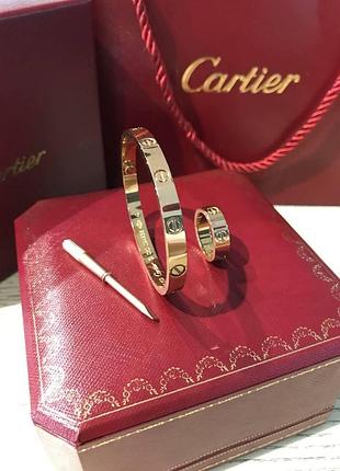 Cartier набір — браслет love з викруткою лимонне золото та кільце / карт'є набір