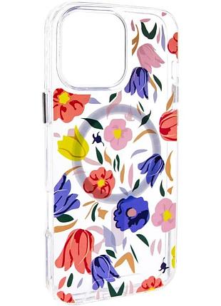 Tpu+pc чехол clear garden with magnetic fit для apple iphone 16 pro (6.3") (тропическое искусство)