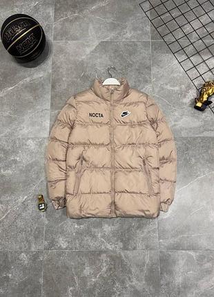 Мужская зимняя куртка nike nocta бежевая до -10*с короткая пуховик найк нокта без капюшона (b)