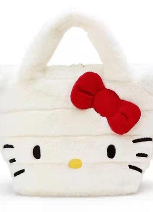 Жіноча сумка-шопер hello kitty: плюшева, біла, блискавка, 35×28×10 см (10659)