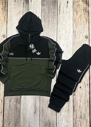 Мужской спортивный костюм adidas худи на змейке + штаны хаки адидас с капюшоном весенний осенний xxl (b)