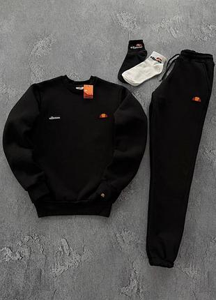 Чоловічий зимовий спортивний костюм ellesse чорний без капюшона на флісі аліса світшот + штани + шкарпетки s (b)