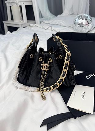 Chanel 25 small handbag black lambskin with gold hardware