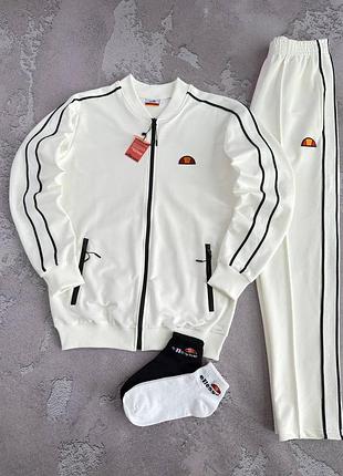 Чоловічий спортивний костюм ellesse з лампасами білий комплект аліса без капюшона (b)