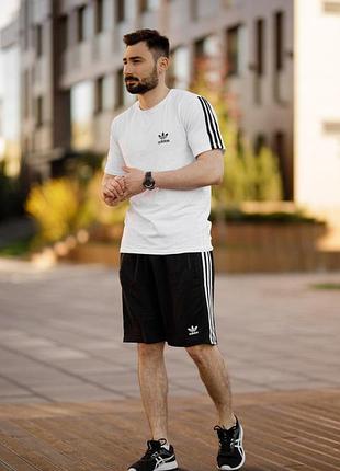 Чоловічий літній костюм adidas футболка + шорти чорно-білий адідас s (bon)