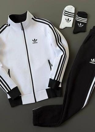 Чоловічий утеплений спортивний костюм adidas білий без капюшона комплект зимовий адідас кофта та штани 3xl (b)