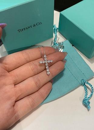 Хрестик tiffany тіффані, срібло 925 проби / упаковка tiffany