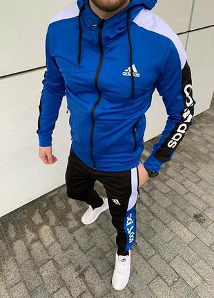 Мужской спортивный костюм adidas кофта на змейке + штаны синий адидас с капюшоном весенний осенний xl (b)