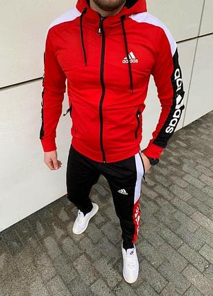 Чоловічий спортивний костюм adidas кофта на змійці + штани червоний адідас з капюшоном весняний осінній l (b)