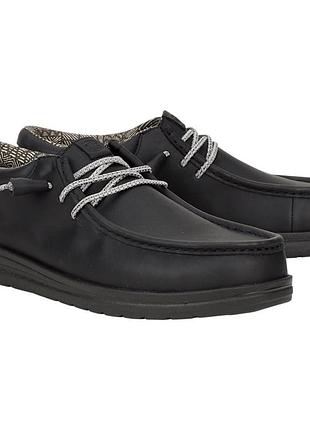 Чоловічі шкіряні мокасини heydude paul leather у забарвленні black (чорний).розмір:44.матеріал:шкіра