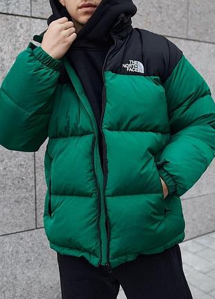 Мужская зимняя куртка the north face оверсайз зеленая до -25*с пуховик тнф унисекс с капюшоном (b)