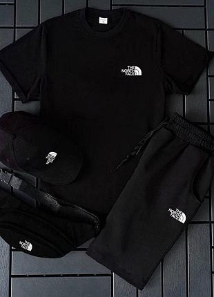 Мужской летний костюм the north face футболка + шорты + кепка + барсетка черный набор найк на лето xl (b)