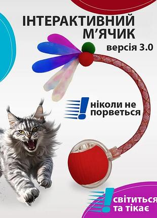 Интерактивная игрушка для кота, умный мячик, красный + веревка дразнилка (10521)