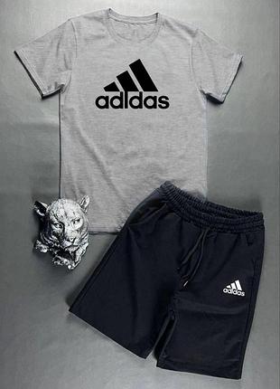 Мужской летний костюм adidas футболка + шорты серый с черным комплект адидас l (bon)