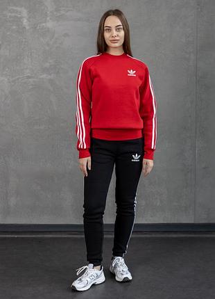 Жіночий зимовий спортивний костюм adidas червоний із лампасами без капюшона комплект адідас на флісі s (bon)