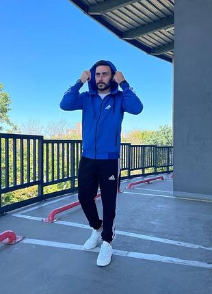 Мужской спортивный костюм adidas кофта на молнии + штаны синий комплект адидас с капюшоном весенний m (b)