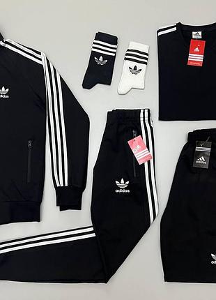 Мужской набор adidas 5в1 олимпийка + штаны + шорты + футболка + носки в подарок черный адидас весенний xxl (b)