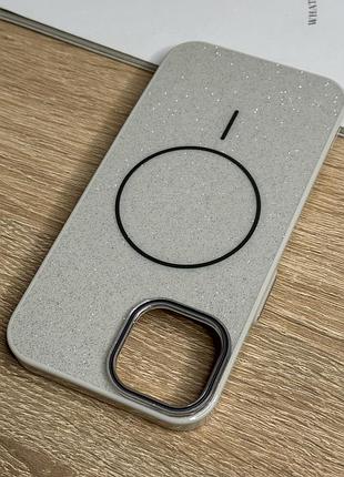 Чехол на iphone 14 серый с блестками с магнитом магсейф