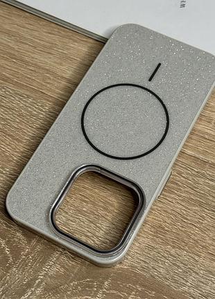 Чехол на iphone 15 pro серый с блестками с магнитом магсейф