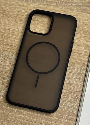 Чехол на iphone 12 черный магнитный с поддержкой magsafe, защищенный полупрозрачный сзади