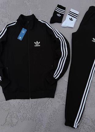 Мужской спортивный костюм adidas кофта на змейке + штаны + носки в подарок черный адидас весенний m (bon)