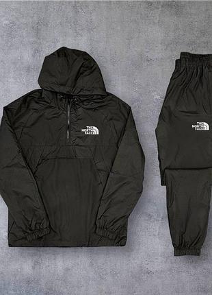 Мужской спортивный костюм the north face на плащевке черный комплект зе норт фейс с капюшоном (b)