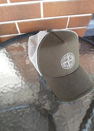 Кепка-тракер stone island (колір хакі / оливковий з сіткою), розмір l/xl