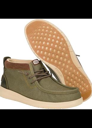 Чоловіче повсякденне взуття heydude wally mid у забарвленні dusty olive / tan.розмір:42.матеріал: тканина