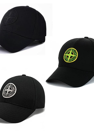 Бейсболка stone island черная (лого на выбор) з зеленим