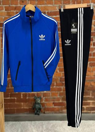 Мужской спортивный костюм adidas синий олимпийка + штаны без капюшона адидас весенний осенний l (bon)